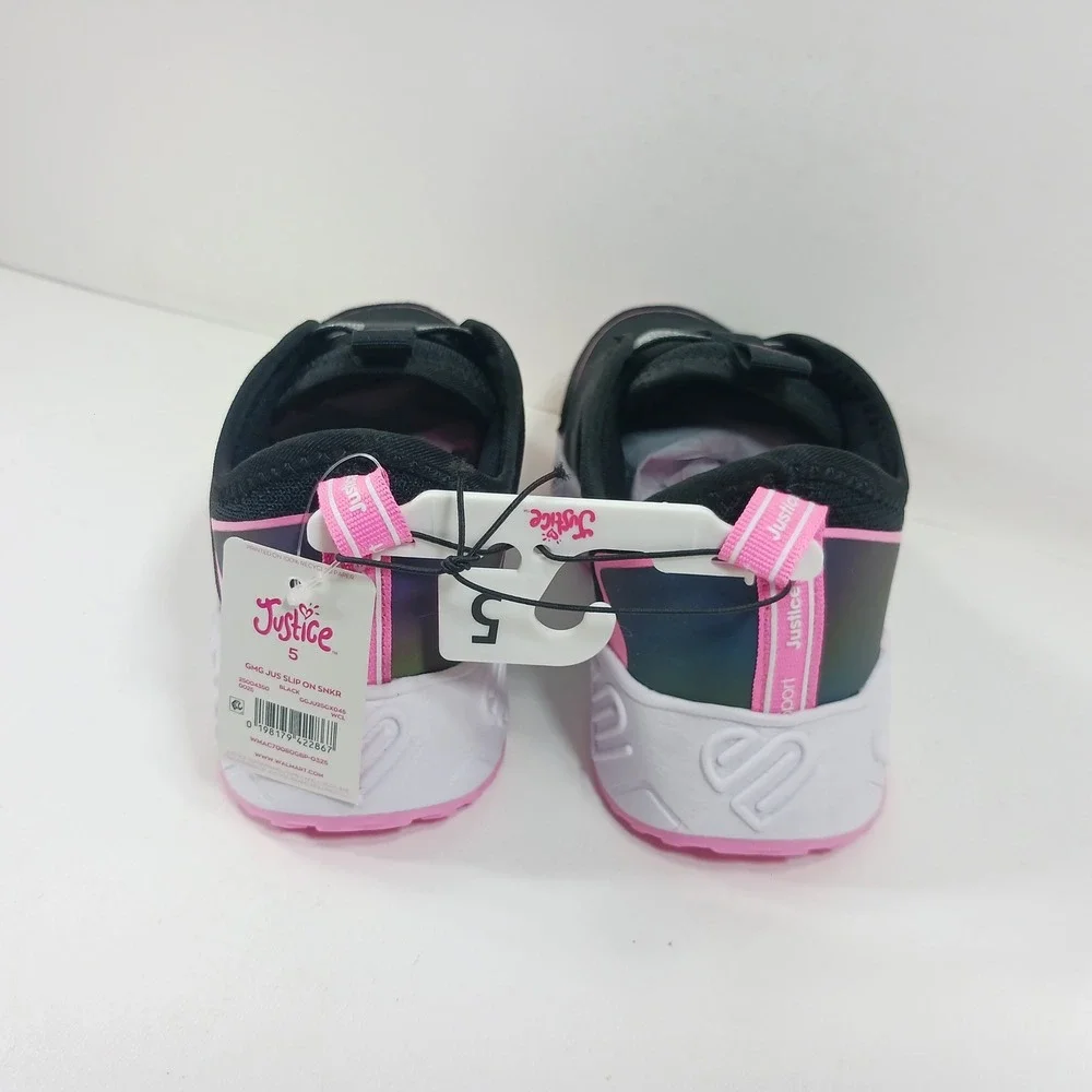 Justice Sport Girls Slip On Sneakers Black Pink Iridescent Size 5 GMG JUS SNKR